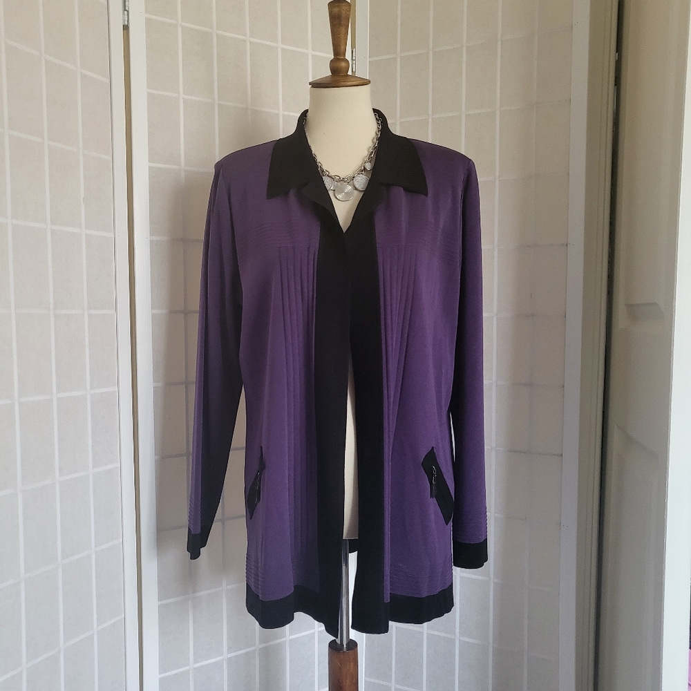 MISOOK Vintage Cardigan Sweater Purple Black Sz L